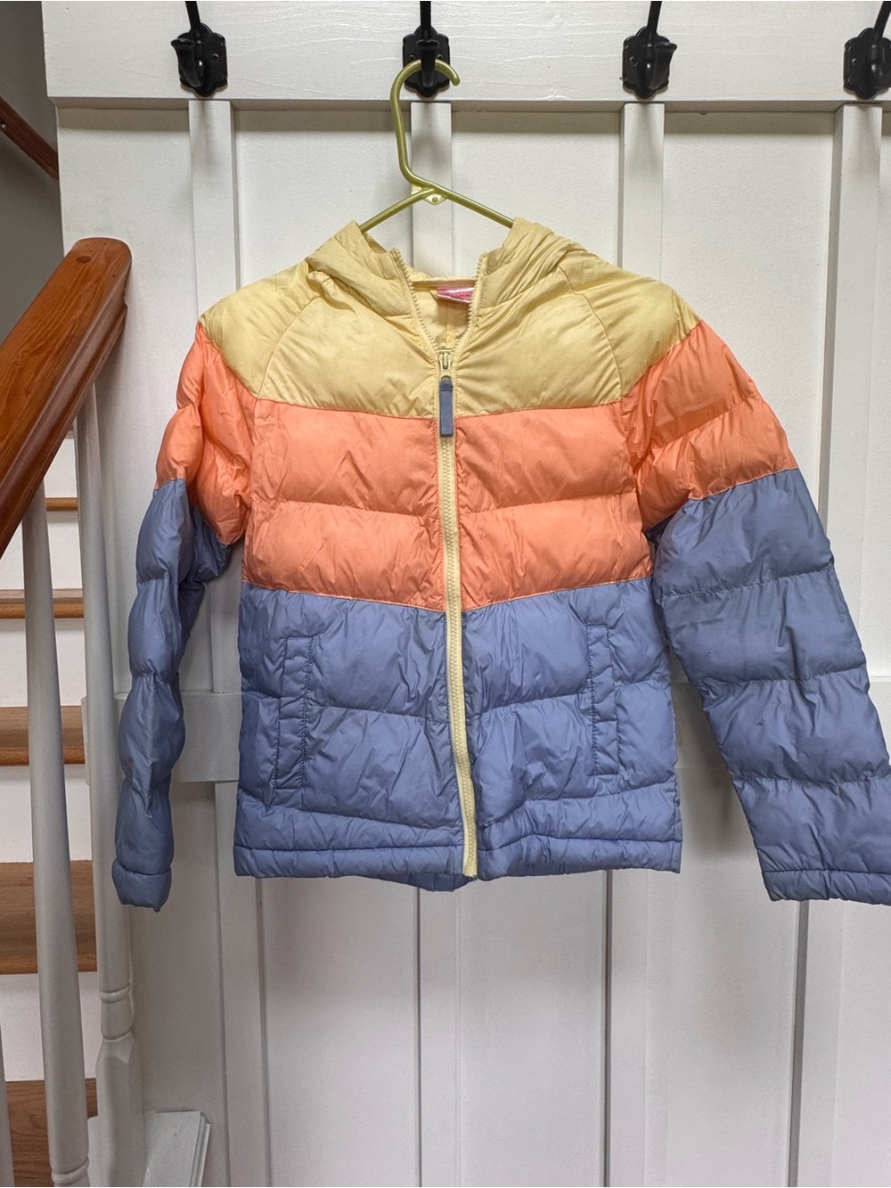 Kids Colorblock Hooded Puffer Jacket - Yellow, Coral & Periwinkle